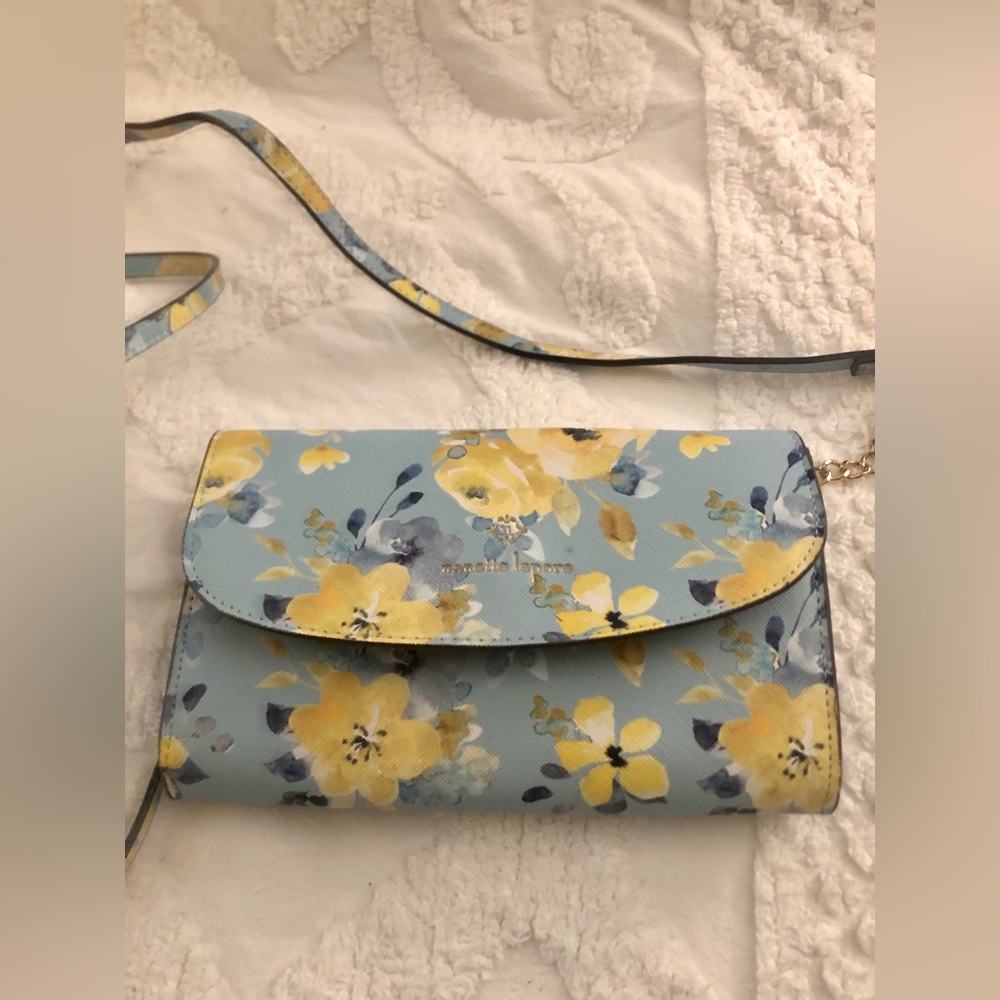 Nanette Lepore Light Blue & Yellow Floral Crossbody Wallet